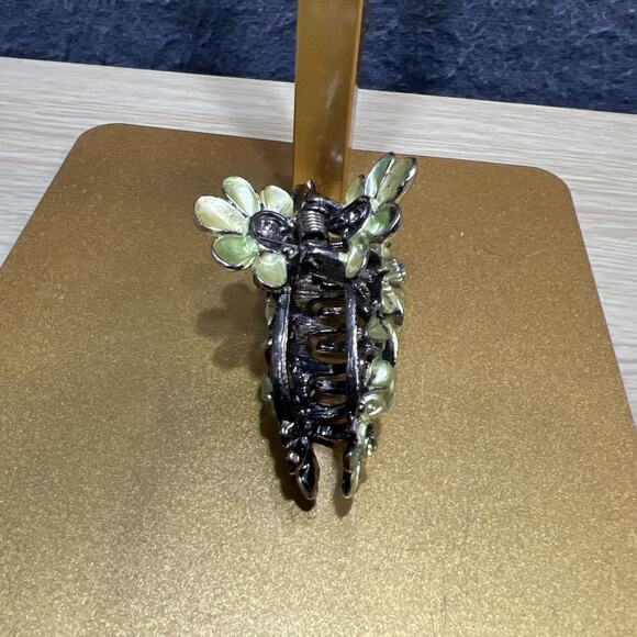 VTG Hair Claw Clip Multicolor Rhinestone Antique Gold Tone Metal Boho Lot of 3 - Picture 9 of 11